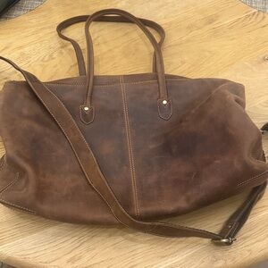 Brown genuine Leather overnight Tote Bag